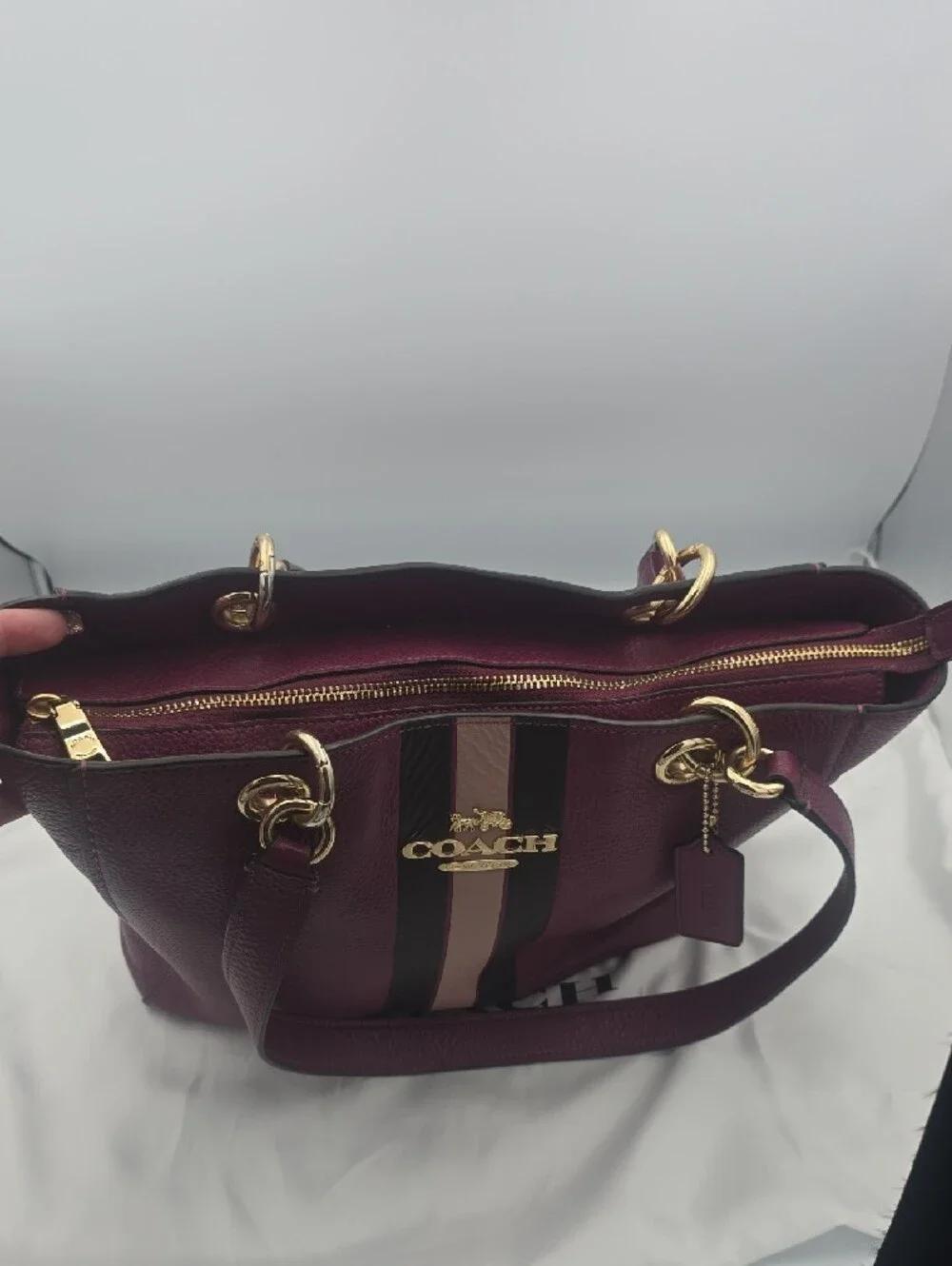 Coach Plum/Pink Varsity Stripe Ava Large Shoulder Bag W/ Gold Hardware (EUC)💖💜 - Picture 7 of 16